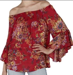 BeachLunchLounge NWT Off Shoulder Red Floral Top
